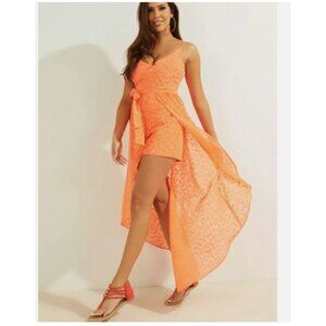 GUESS Womens Winnie Romper Jumpsuit, Orange, 0